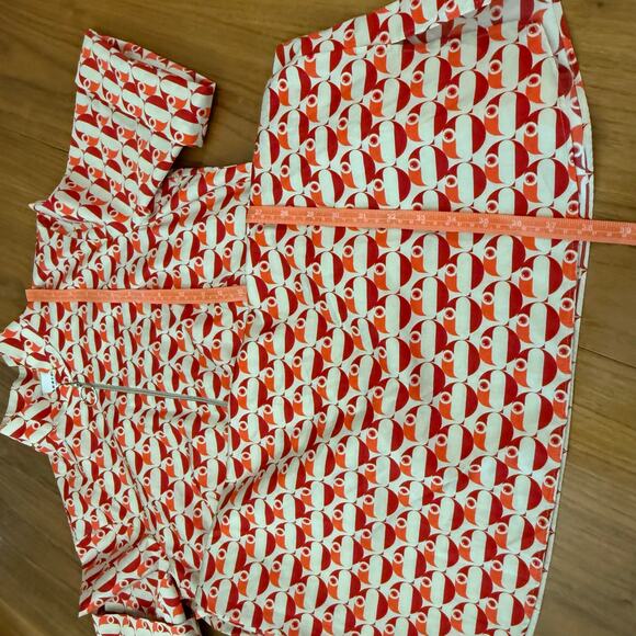 Akris Punto Dress Size 8 Cotton Belted Pockets Mod Retro Bird Circle Dot NWOT - Picture 8 of 16